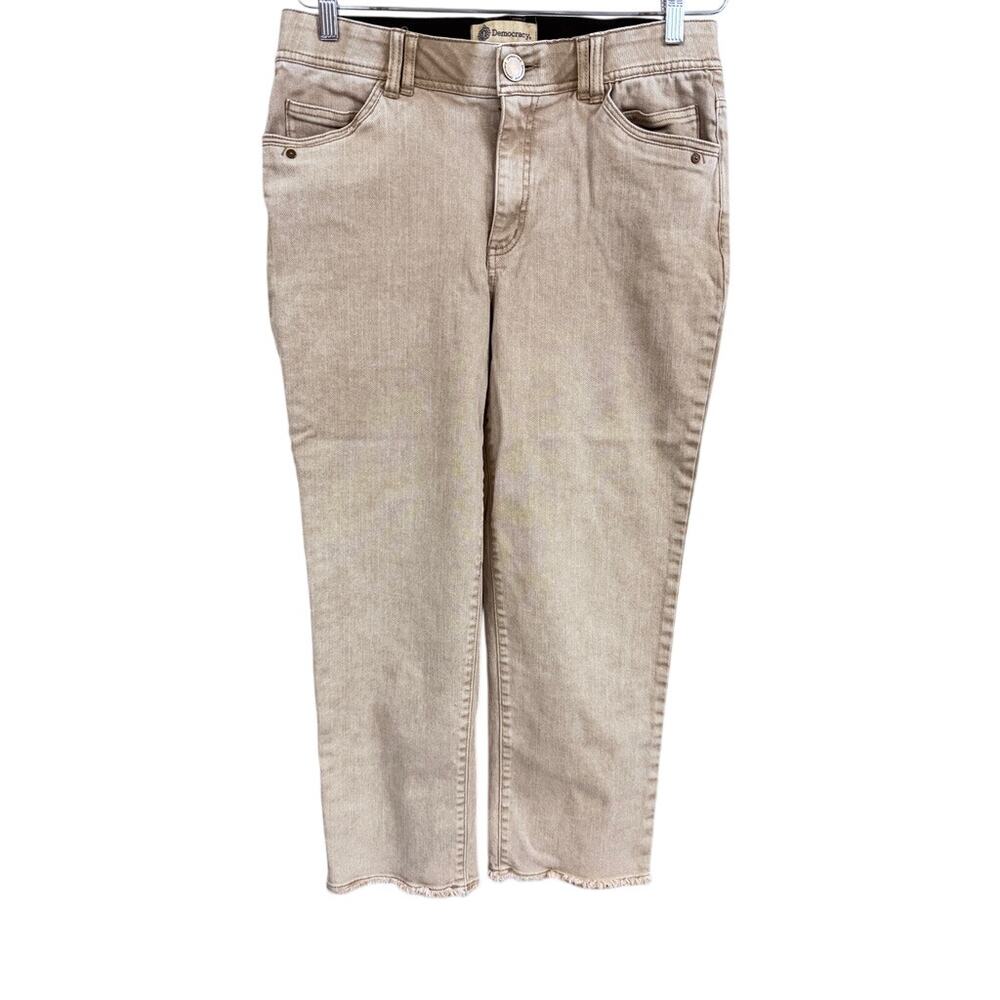 Democracy “Ab” Technology Cropped Jeans Size 12 Beige Raw Hem Neutral Denim - Picture 2 of 6